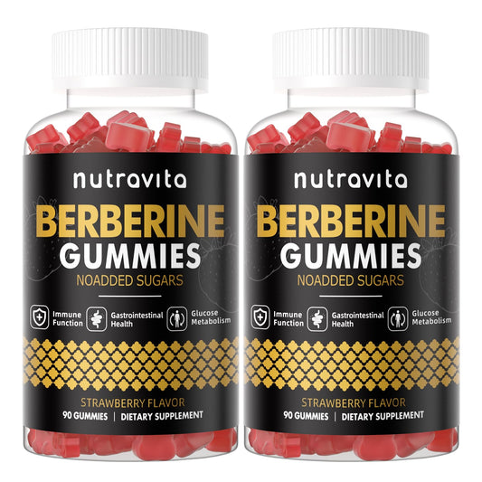 Nutravita Berberine Gummies strawberry bottle showing strawberry flavor for immune and metabolic support