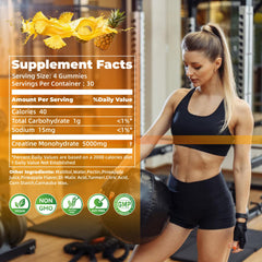 Nutravita Creatine Monohydrate Gummies pineapple label indicating vegan sugar-free formula
