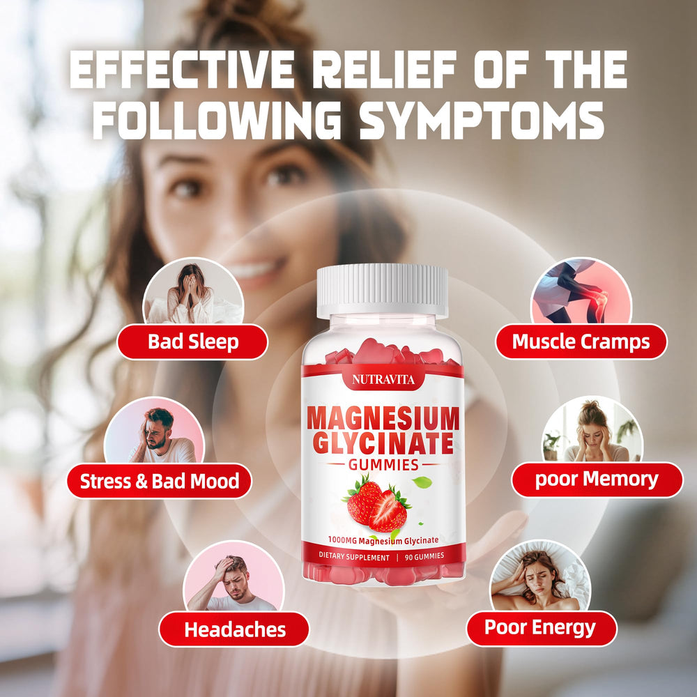 Nutravita Magnesium Glycinate Gummies label highlights vitamins and minerals.