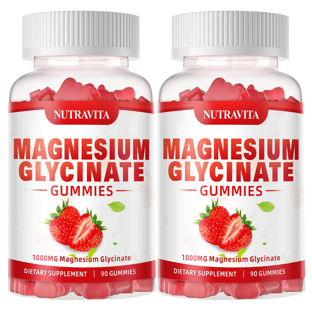 Nutravita Magnesium Glycinate Gummies strawberry bottle offers daily mood support.