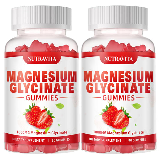 Nutravita Magnesium Glycinate Gummies strawberry bottle offers daily mood support.