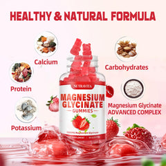 Nutravita Magnesium Glycinate Gummies close-up shows a soft, strawberry chew.
