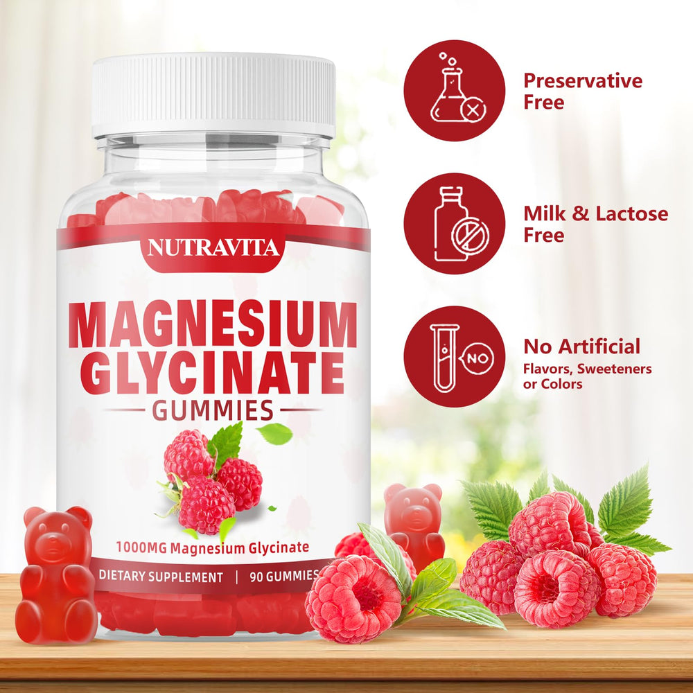 Nutravita Magnesium Glycinate Gummies ingredient panel highlights CoQ10 and vitamin D.