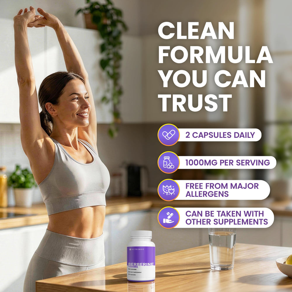 Nutra Wave Pure Berberine bottle with clean design for lifestyle use