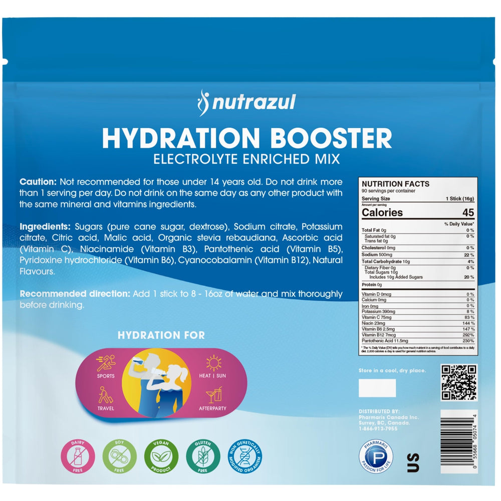 Nutrazul Hydration Booster no artificial sweeteners feature label
