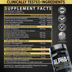 Nutrex Alpha-T Magnum box detailing ingredients, dosage, and user guidance