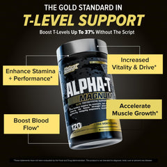 Close-up of Nutrex Alpha-T Magnum label emphasizing potent ingredient blend for performance