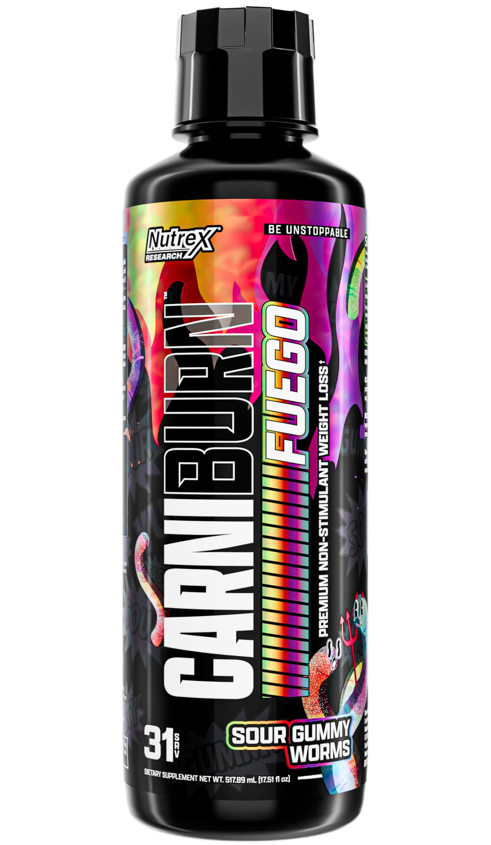 Nutrex Carniburn liquid bottle ready for metabolism support pre-workout