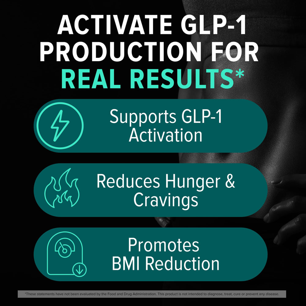 Nutrex GLP-1 label close-up featuring GlucoVantage for metabolism support.