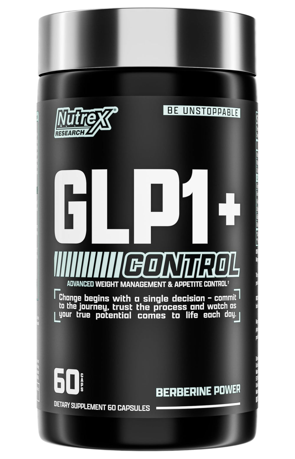 Nutrex GLP-1 bottle front view highlighting stimulant-free appetite support.