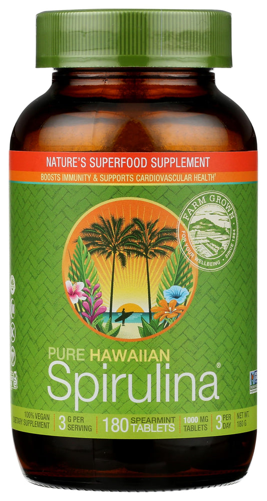 Nutrex Hawaii Pure Hawaiian Spirulina bottle boosts daily nutrition with vegan, gluten-free formula.