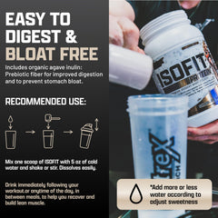 Nutrex IsoFit shake being poured demonstrates quick mixability into beverages.