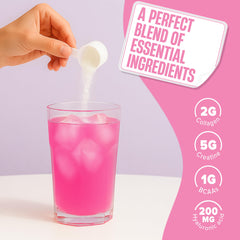 Prepared pink lemonade shake with creatine, collagen, and BCAAs after training