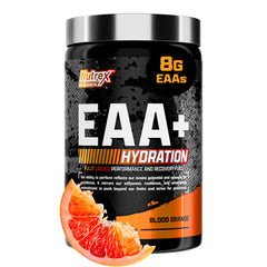 Nutrex Research EAA Hydration blood orange tub front, flavorful intra-workout option.