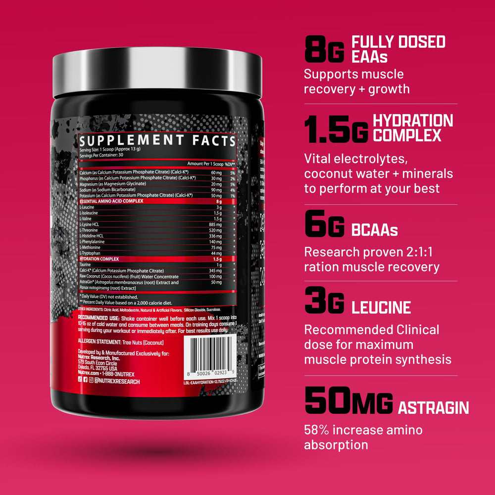 Nutrex Research EAA Hydration Fruit Punch glass ready to hydrate and fuel performance