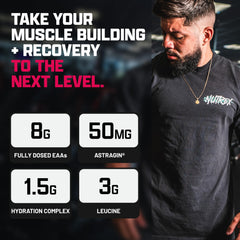 Nutrex Research EAA Hydration powder being poured during a workout session