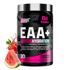 Nutrex Research EAA Hydration bottle in strawberry watermelon flavor supports workout hydration