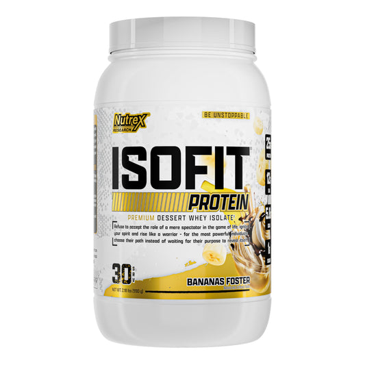 Nutrex IsoFit whey bottle Bananas Foster flavor for post-workout recovery