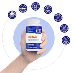 Nutri-Align Keto Multivit packaging setup emphasizing keto-friendly design.