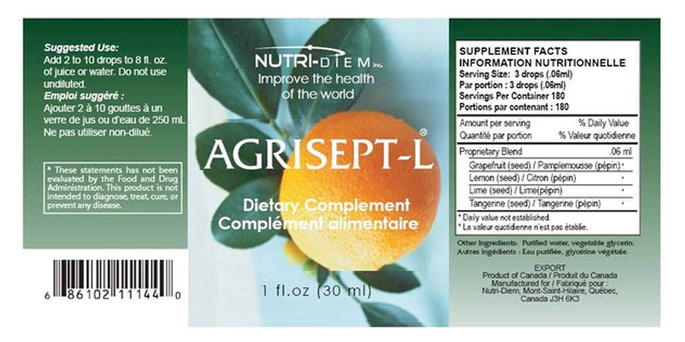 Nutri-Diem Agrisept-L compact 30ml bottle ideal for travel