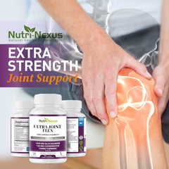 Nutri-Nexus glucosamine capsules closeup illustrating core ingredients for joint health support.