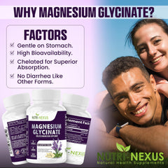 Nutri-Nexus Magnesium Glycinate 833mg label detailing chelated magnesium for high bioavailability.