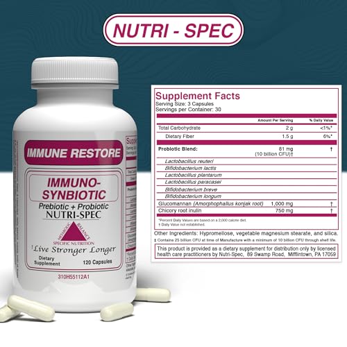 Nutri-Spec Immune Restore capsules close-up for probiotic support.