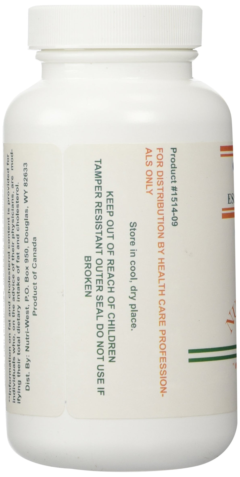 Nutri-West Complete Omega-3 Essentials ingredients close-up listing EPA, DHA, ALA, and GLA.