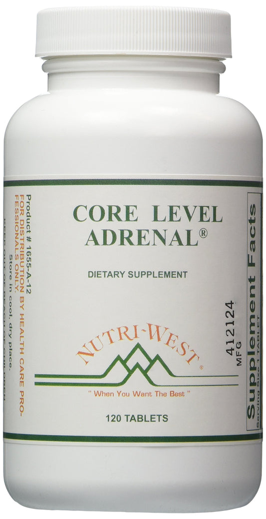 Nutri-West Core Level Adrenal bottle front view, energy-support branding.