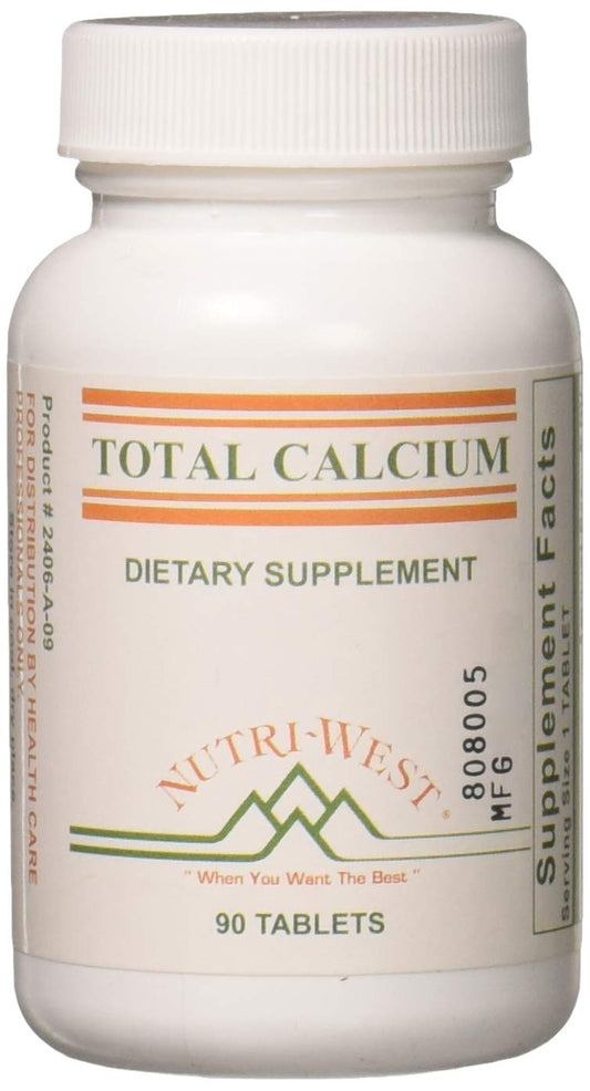 Nutri-West Total Calcium 90 bottle front view for daily use and easy dosing