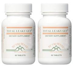 Nutri-West Total Leaky Gut 60 bottle front view, compact design for daily on-the-go use