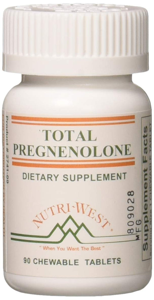 Nutri West Total Pregnenolone bottle front view highlights ease of daily use.