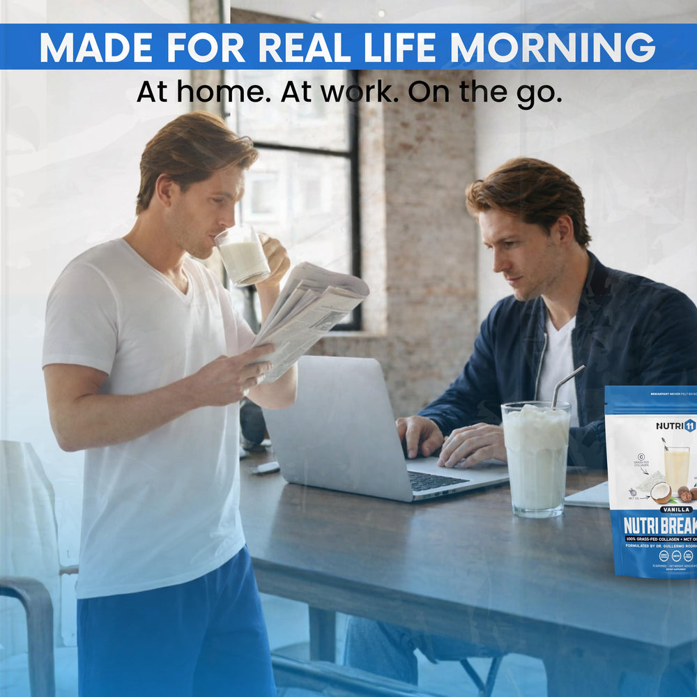 Nutri11 NutriBreakfast shake in cup demonstrates ready to mix convenience.