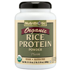 NutriBiotic Organic Plain Rice Protein bottle highlighting purity for vegan nutrition