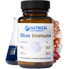 Nutricel Blue Immune bottle with capsules for daily wellness support.