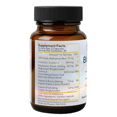 Nutricel Blue Immune label detail highlighting USP methylene blue content.