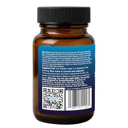 Nutricel Methylene Blue packaging highlights US-made quality and testing.