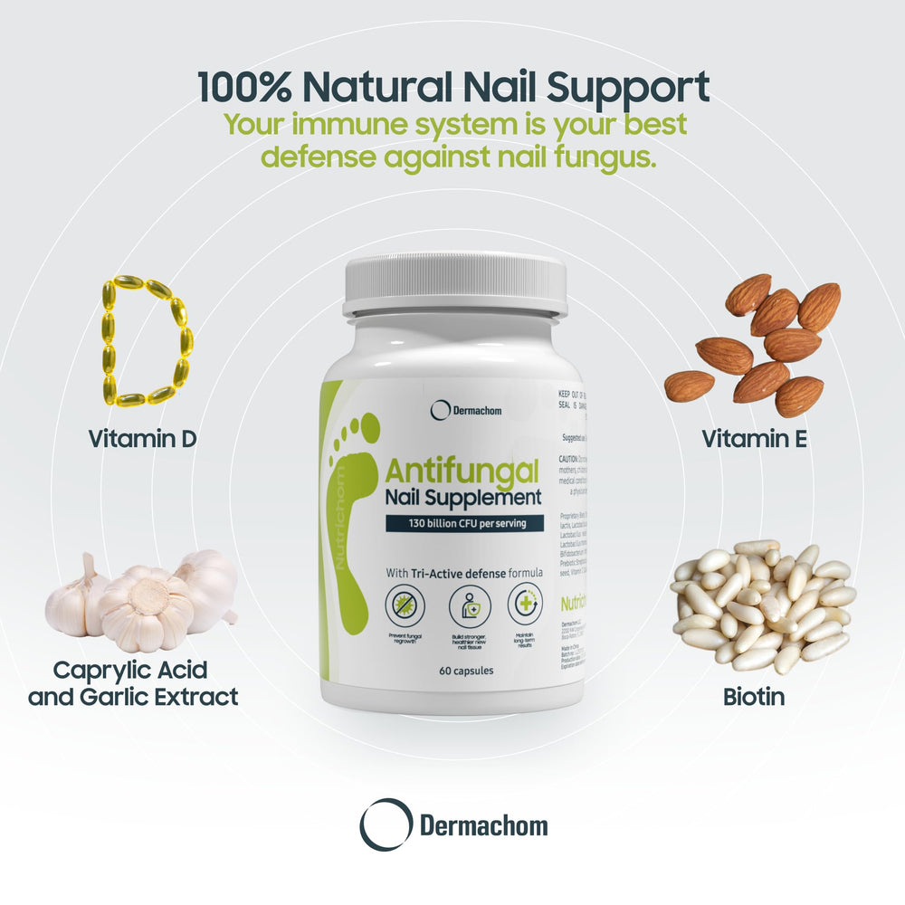 Nutrichom oregano oil segment highlights traditional nail health support.