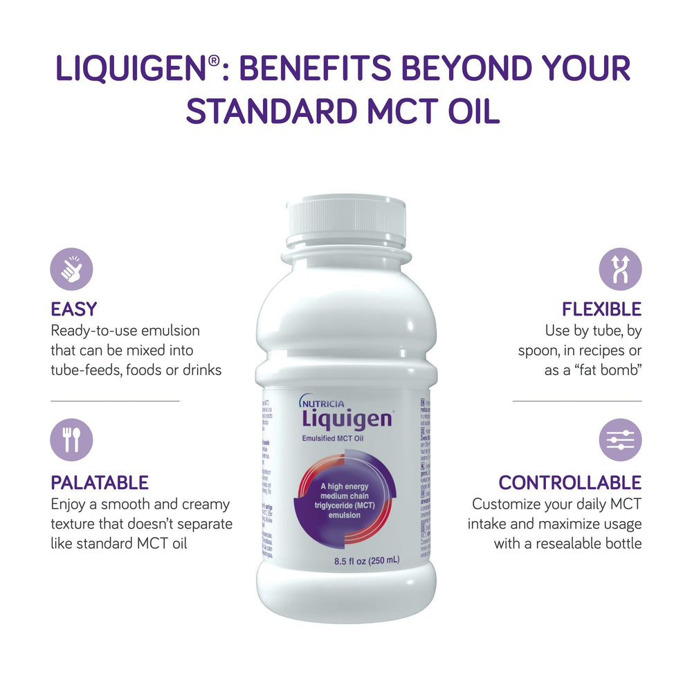 Nutricia Liquigen unflavored liquid on display for versatility