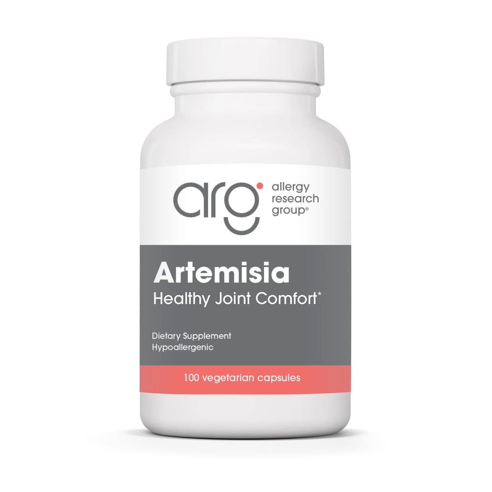 Nutricology Artemisia bottle with label showing organic wormwood extract in vegetarian capsules for daily wellness.