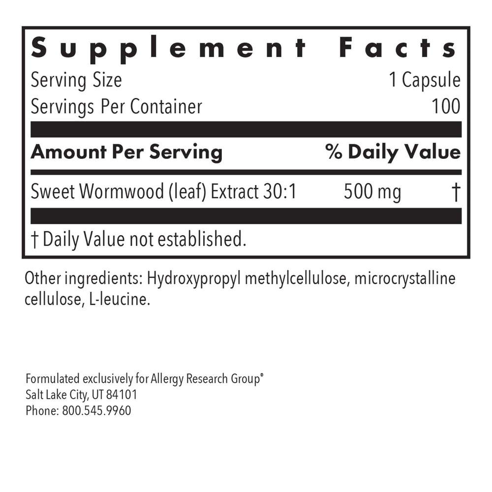 Nutricology Artemisia capsules close-up emphasizes the potent 30 to 1 extract for potency.
