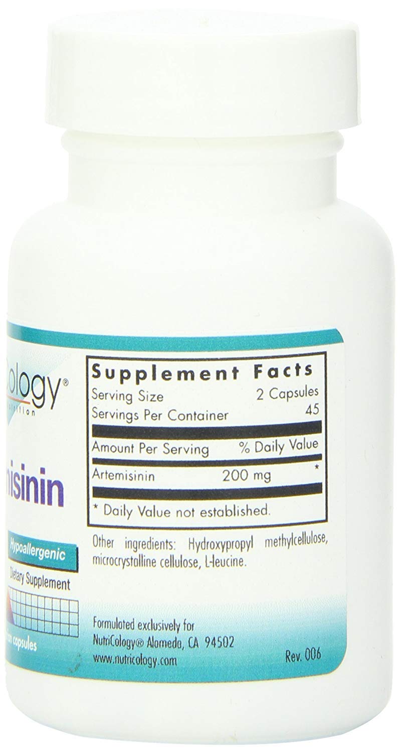 Nutricology Artemisinin capsules packaging highlighting pure Qinghaosu quality for daily use.