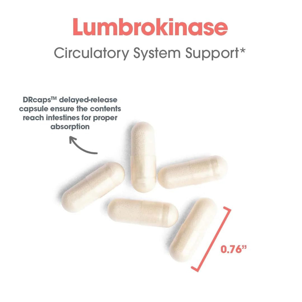 Nutricology Lumbrokinase packaging showing 30-capsule count and usage directions.