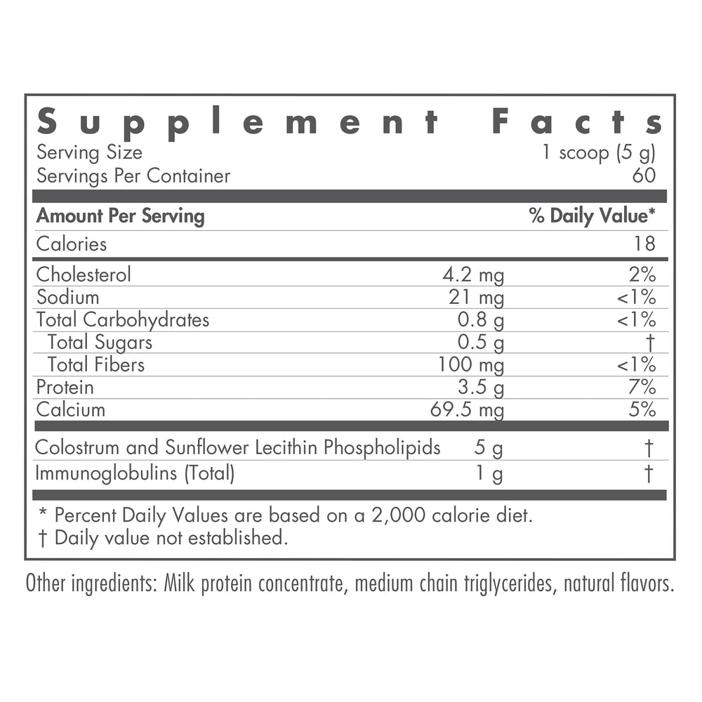 Nutricology phospholipid colostrum scoop shows easy daily dosing