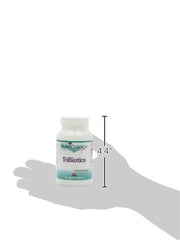 Nutricology Tribiotics bottle with glass shows daily supplement routine.