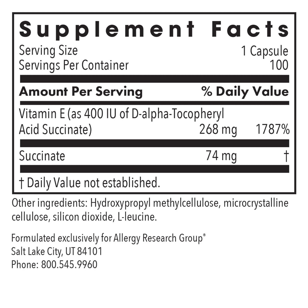 Nutricology Vitamin E Succinate capsules close-up showing capsule shape and texture.