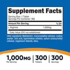 Nutricost L-Arginine 1000mg bottle back shows ingredients and label information
