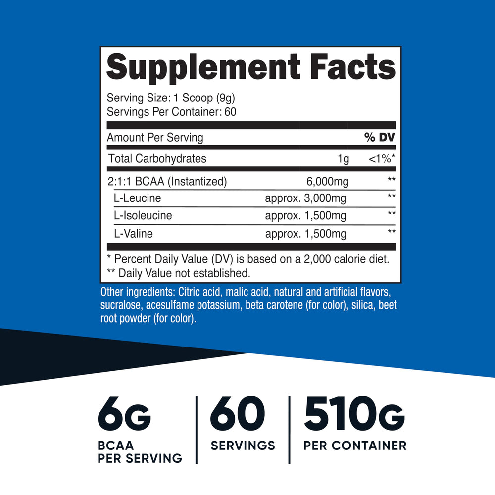 Nutricost BCAA Orange Mango scoop included for precise dosing