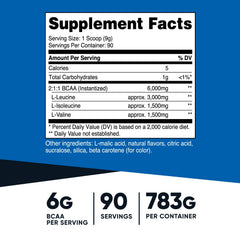 Nutricost BCAA Pineapple label close-up showing 90 servings.