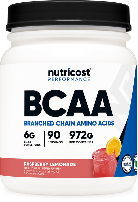 Nutricost BCAA Raspberry Lemonade bottle ready for post-workout mix